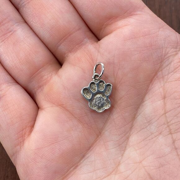 Vintage 925 Sterling Silver Paw Print Animal Pet Pendant Bracelet Charm - Picture 1 of 3